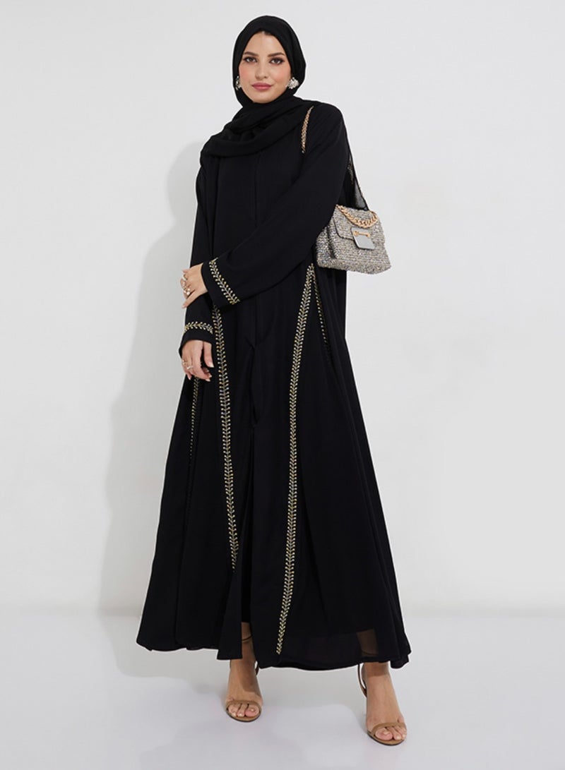 روزيت عباية عباية دانتيل باحجار  ذهبية - Image 4