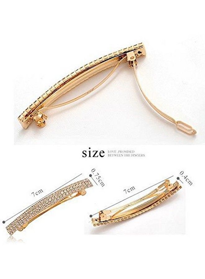 KINFENE Goldsilver Tone French Barrette Hair Clips 2.76 Inch Rhinestone Crystal Hair Pins Bow Prong Girl Hair Barrette Bows2 Pack (Gold) - Image 5