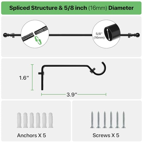 ATUHOLA Curtain Rods for Windows 48 to 84, 2 Pack Black Curtain Rod with Brackets Easy Install, Decorative Adjustable 5/8 inch Heavy Duty Curtain Rod for Living Room, Bedroom, Set of 2 - Image 3