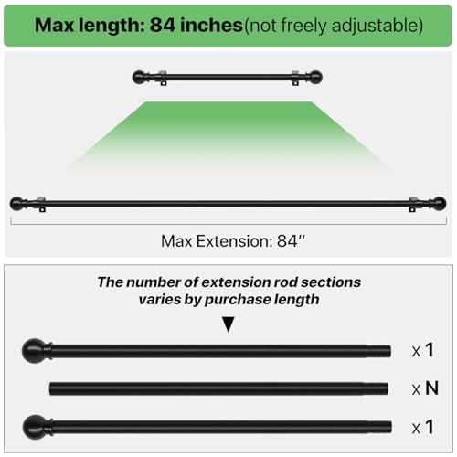 ATUHOLA Curtain Rods for Windows 48 to 84, 2 Pack Black Curtain Rod with Brackets Easy Install, Decorative Adjustable 5/8 inch Heavy Duty Curtain Rod for Living Room, Bedroom, Set of 2 - Image 4