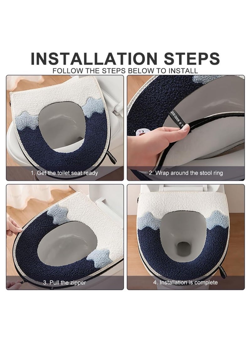 KASTWAVE Bathroom Toilet Seat Cover, 2Pcs Soft Thicker Warmer Washable Cloth Toilet Seat Pads with Handle and Zipper, Reusable Universal Toilet Seat Cushion Cover - Image 4