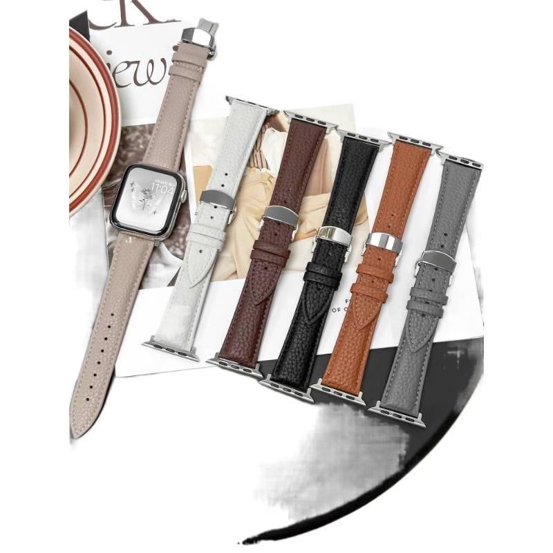 AD Black Classic Leather Strap Smartwatch Band Compatible with Apple Watch with Adjustable Fit Replacement Strap for Daily Wear - Image 2