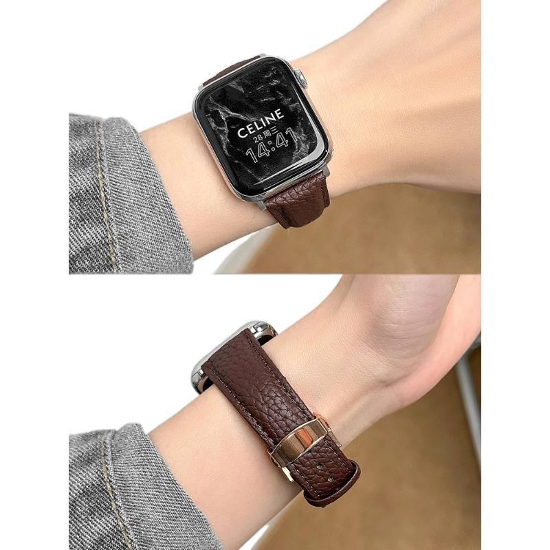 AD Black Classic Leather Strap Smartwatch Band Compatible with Apple Watch with Adjustable Fit Replacement Strap for Daily Wear - Image 4