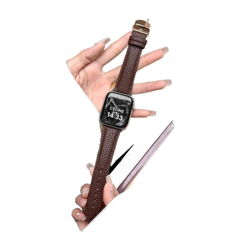AD Black Classic Leather Strap Smartwatch Band Compatible with Apple Watch with Adjustable Fit Replacement Strap for Daily Wear - Image 3