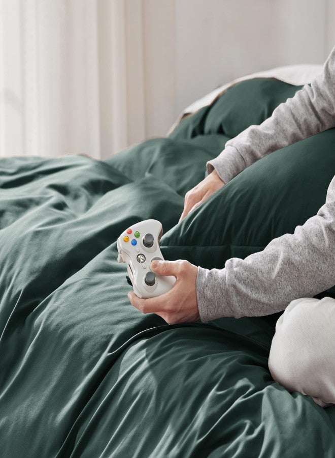 Bedsure Duvet Cover King Size - Soft Double Brushed Bedding Set for Kids & Adults, Zipper Closure, 3 Pieces, Includes 1 Duvet Cover (104"x90") & 2 Pillow Shams, NO Comforter, Forest Green - Image 3