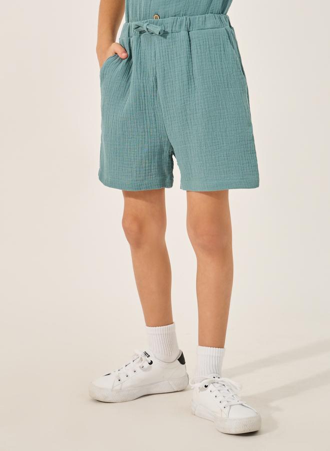 ستايلي طقم قميص قصير الأكمام ستيلي سادة مجعد وشورت - Image 4