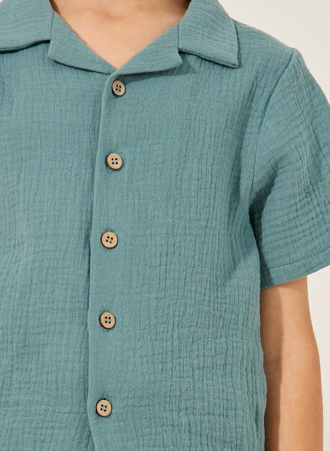 ستايلي طقم قميص قصير الأكمام ستيلي سادة مجعد وشورت - Image 3