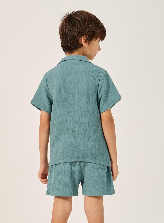 ستايلي طقم قميص قصير الأكمام ستيلي سادة مجعد وشورت - Image 5