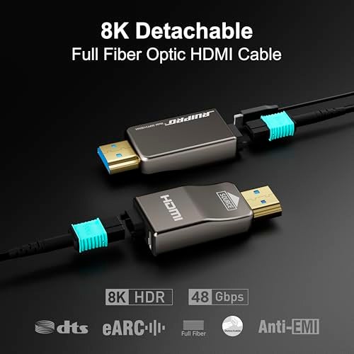 RUIPRO 8K Detachable Full Fiber Optic Armored HDMI 2.1 Cable 85FT, Ultra High Speed 48Gbps, Support 8K@60Hz 4K@120Hz, Dynamic HDR, eARC, Compatible with PS5/Xbox/Blu-ray/TV/Monitor/Projector - Image 2