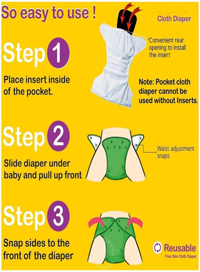 Miracle moms Cotton Cloth Printed Diaper with 5 Layer Dry Feel Black Inserts/Washable,Reusable and Adjustable Diaper for Newborn Baby & Toddlers (Pack of 3) (Flowers Printed, One Size) - Image 5