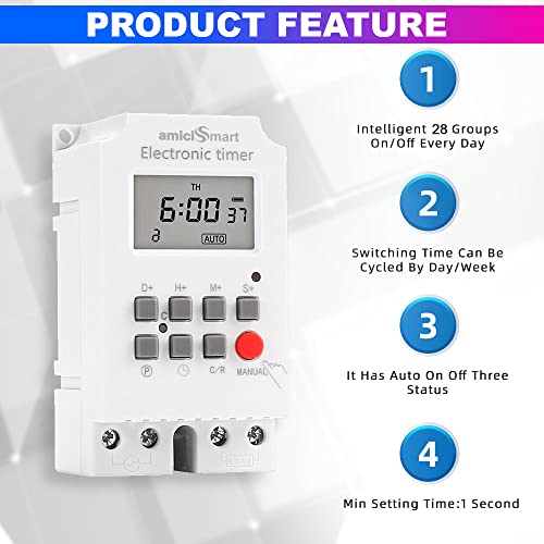 amiciSmart Programmable Timer Switch, High Precision Automatic On Off Switch for Light, Fan with Minimum Set Interval of 1sec (220VAC, 25A) - Image 4