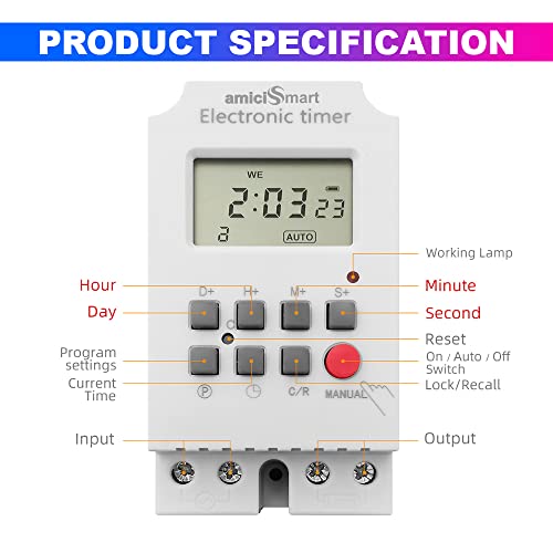 amiciSmart Programmable Timer Switch, High Precision Automatic On Off Switch for Light, Fan with Minimum Set Interval of 1sec (220VAC, 25A) - Image 3