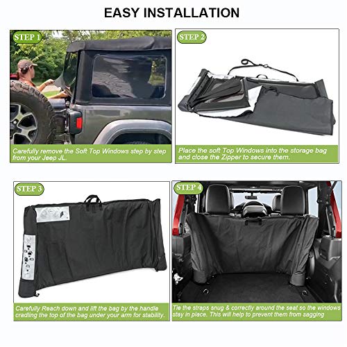 Opall Soft Top Window Storage Bag fits for 2018 2019 2020 2021 2022 2023 2024 2025 Jeep Wrangler JL JLU Sports Sahara Freedom Rubicon Unlimited 2 Door & 4 Door Replace Oem 68358392AC - Image 4