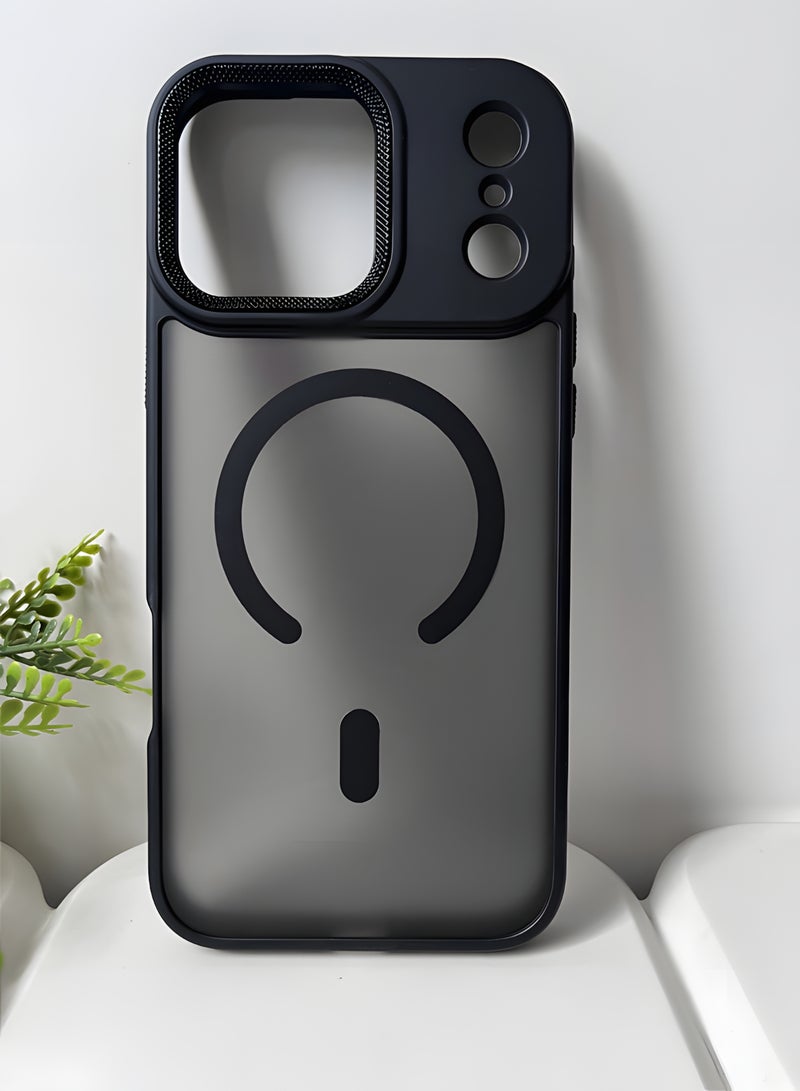 جراب مغناطيسي مقاوم للصدمات لهاتف iPhone 17 Pro Max مع إطار معدني للكاميرا - غطاء مغناطيسي أنيق غير لامع للرجال والنساء والشباب ويدعم الماج سيف والشحن اللاسلكي - مضاد لبصمات الأصابع، وحماية للكاميرا، ومقاوم للسقوط (أسود) - Image 1