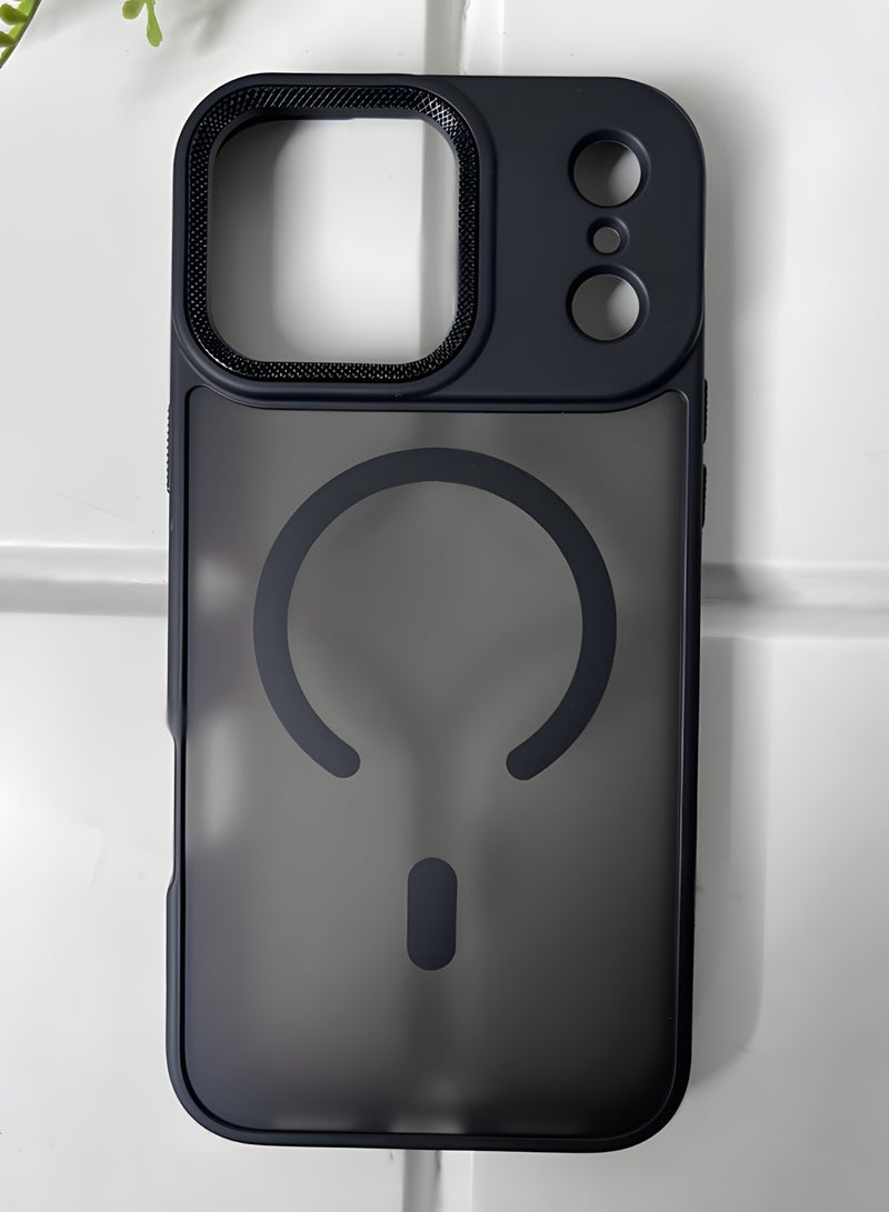 جراب مغناطيسي مقاوم للصدمات لهاتف iPhone 17 Pro Max مع إطار معدني للكاميرا - غطاء مغناطيسي أنيق غير لامع للرجال والنساء والشباب ويدعم الماج سيف والشحن اللاسلكي - مضاد لبصمات الأصابع، وحماية للكاميرا، ومقاوم للسقوط (أسود) - Image 2