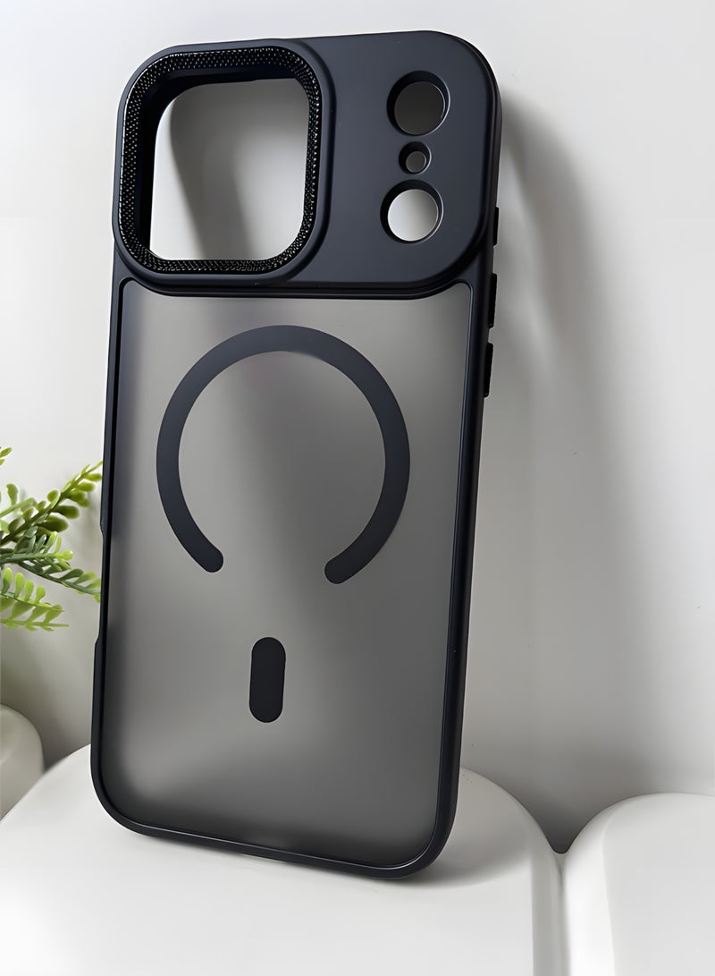 جراب مغناطيسي مقاوم للصدمات لهاتف iPhone 17 Pro Max مع إطار معدني للكاميرا - غطاء مغناطيسي أنيق غير لامع للرجال والنساء والشباب ويدعم الماج سيف والشحن اللاسلكي - مضاد لبصمات الأصابع، وحماية للكاميرا، ومقاوم للسقوط (أسود) - Image 3