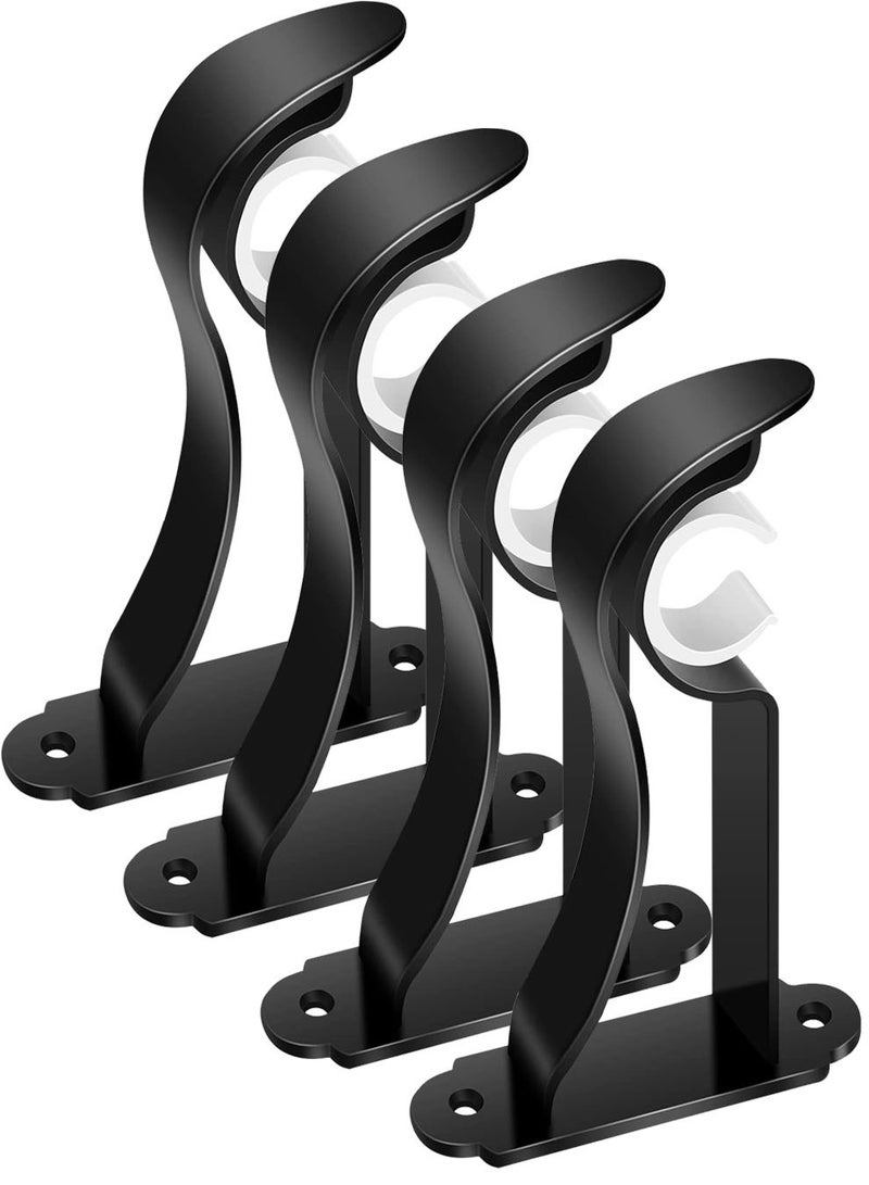 NajmStyle Curtain Rod Bracket, Heavy Duty Curtain Rod Holders, Black Curtain Rod Hooks Hangers Drapery Single Decorative Rods Wall Brackets for 1- 1.2 Inch Drape Poles, 4 Pack - Image 1