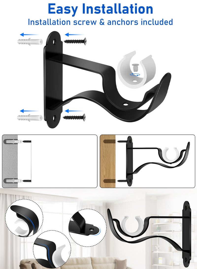 NajmStyle Curtain Rod Bracket, Heavy Duty Curtain Rod Holders, Black Curtain Rod Hooks Hangers Drapery Single Decorative Rods Wall Brackets for 1- 1.2 Inch Drape Poles, 4 Pack - Image 2