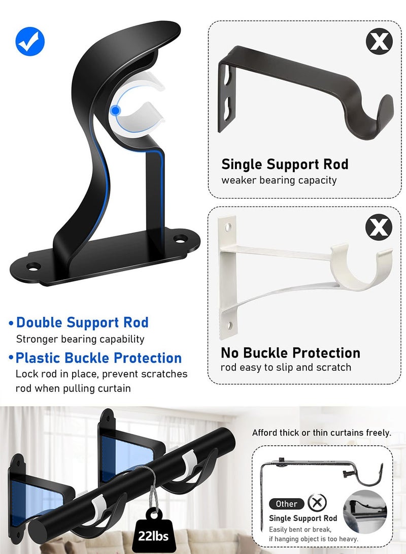 NajmStyle Curtain Rod Bracket, Heavy Duty Curtain Rod Holders, Black Curtain Rod Hooks Hangers Drapery Single Decorative Rods Wall Brackets for 1- 1.2 Inch Drape Poles, 4 Pack - Image 3