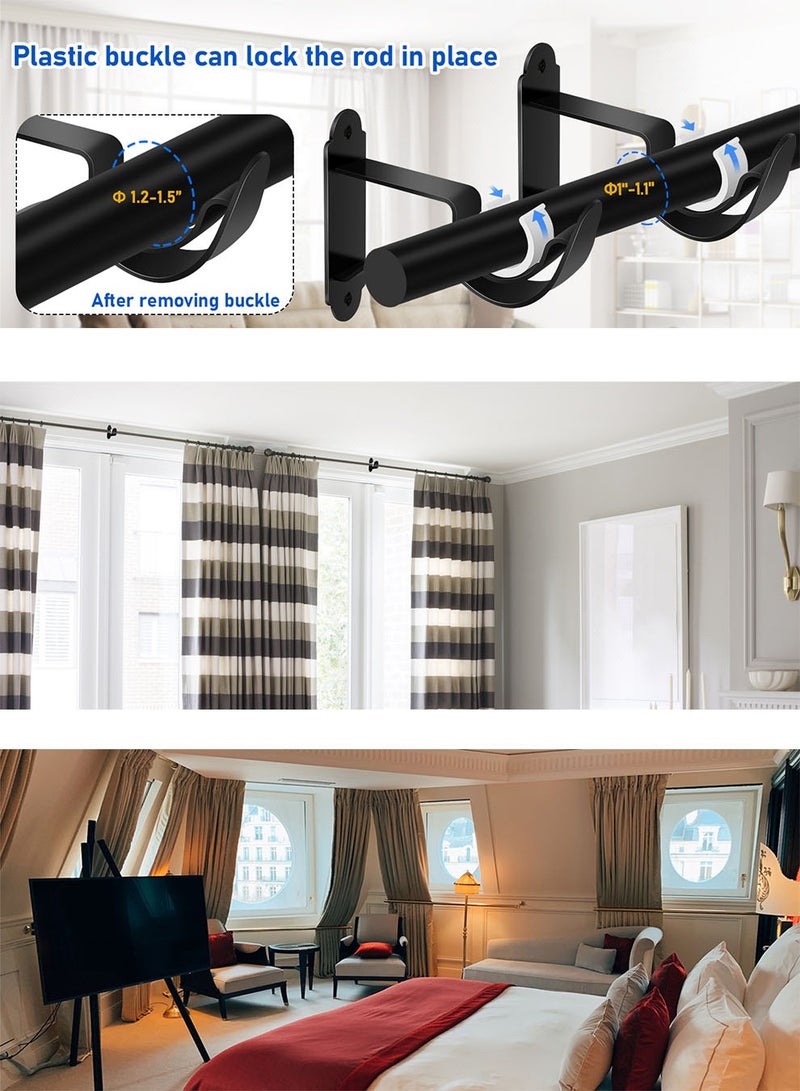 NajmStyle Curtain Rod Bracket, Heavy Duty Curtain Rod Holders, Black Curtain Rod Hooks Hangers Drapery Single Decorative Rods Wall Brackets for 1- 1.2 Inch Drape Poles, 4 Pack - Image 5