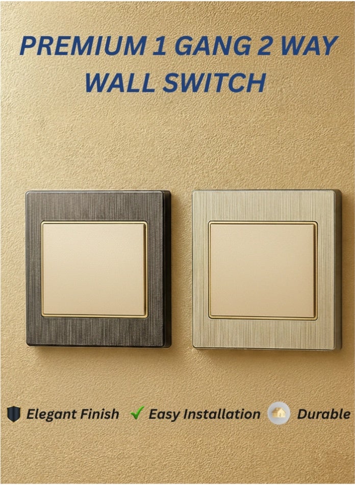 Vmax Premium 1 Gang 2 Way Wall Switch | Elegant Gold & Steel Finish | Durable, Safe & Easy Installation for Home & Office - Image 1