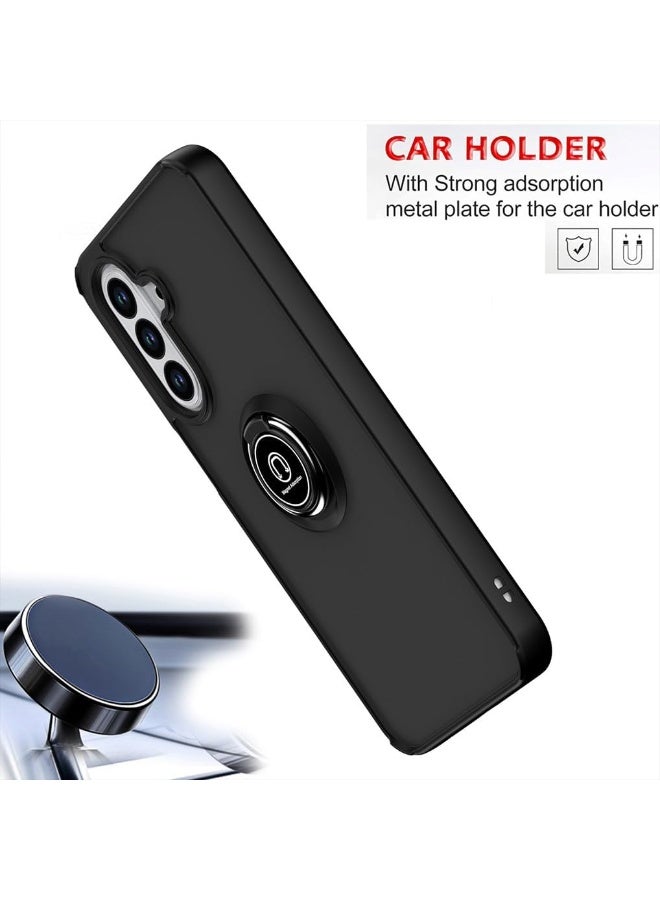 Samsung Galaxy S25 FE 5G Metal Ring Holder Case 360° Rotational Kickstand Shockproof Silicone Bumper Matte Finish Hard Back Cover Magnetic Car Mount Case for Samsung Galaxy S25 FE 5G - Image 2