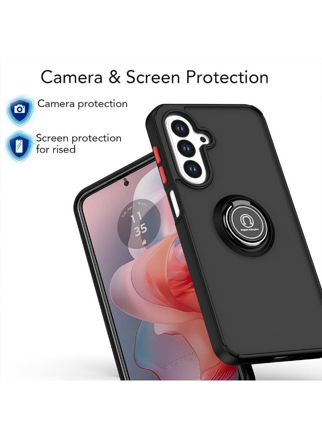 Samsung Galaxy S25 FE 5G Metal Ring Holder Case 360° Rotational Kickstand Shockproof Silicone Bumper Matte Finish Hard Back Cover Magnetic Car Mount Case for Samsung Galaxy S25 FE 5G - Image 3