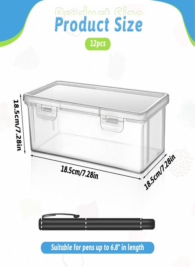COMNICO 12 Packs Clear Pencil Box, Large Plastic Pencil Case Containers with Lid Storage Boxes Bulk Office Supplies Art Craft Marker Organizer for Crayon Pencils Art Pen - Image 2