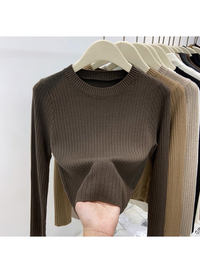Yuzhaolin Crew Neck Knit Base Shirt Women's Spring Autumn Winter New Ribbed Top Versatile Shoulder Sweater - Image 3