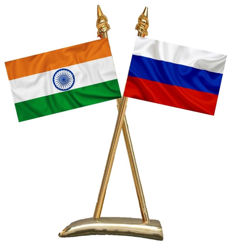 Uniq RUSSIA & INDIA Flags - Shining & Bright Cotton Cloth with Criss-Cross Classy Brass Base Table Stand - Image 4