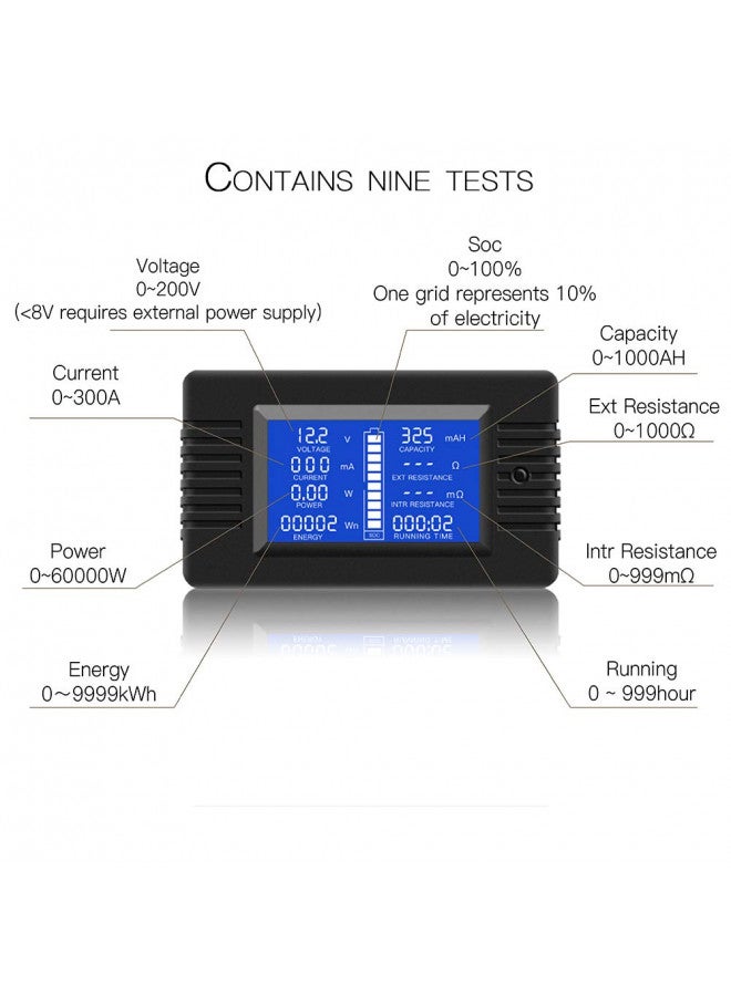 MORNING GROUP DC Multifunction Battery Monitor Meter,0-200V,0-300A (Widely Applied to 12V/24V/48V RV/Car Battery) LCD Display Digital Current Voltage Solar Power Meter Multimeter Ammeter Voltmeter - Image 2