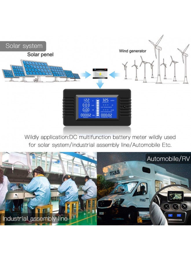 MORNING GROUP DC Multifunction Battery Monitor Meter,0-200V,0-300A (Widely Applied to 12V/24V/48V RV/Car Battery) LCD Display Digital Current Voltage Solar Power Meter Multimeter Ammeter Voltmeter - Image 4