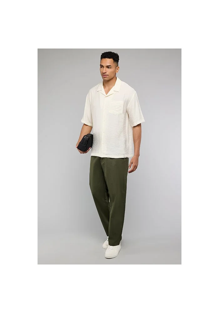 أر أند بي Solid Loose Fit Pants with Elastic Waist