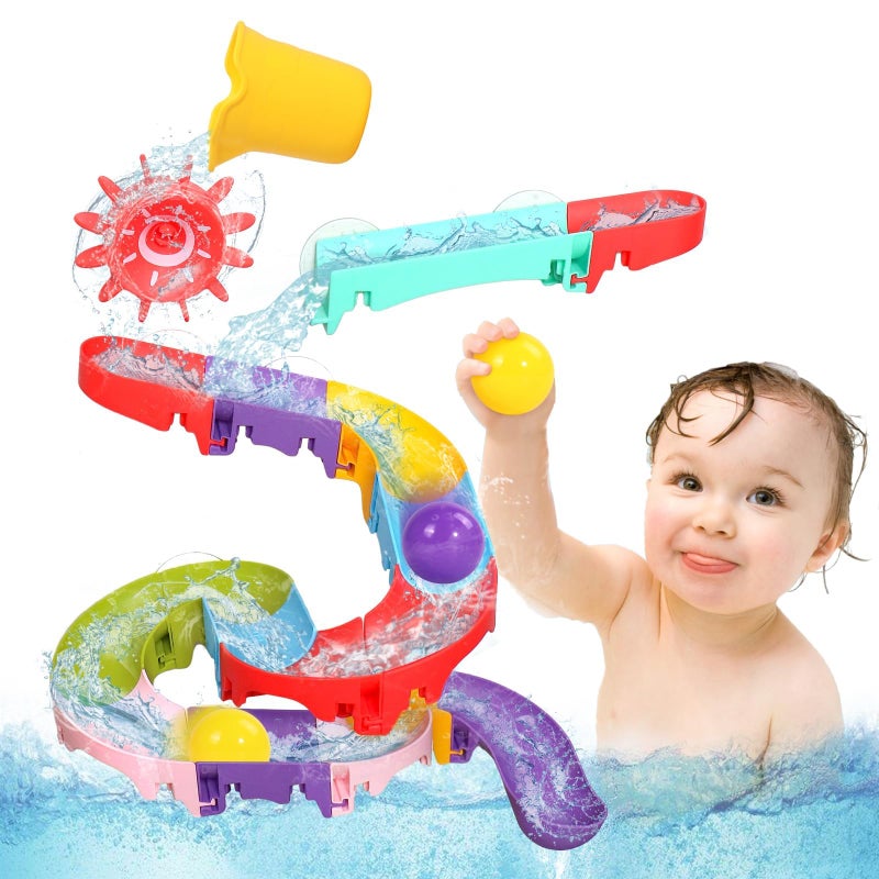 Fajiabao Toddler Bath Toys for Kids Ages 1-3 3-5 Bathtub Toys DIY Slippery Slide Track Fun Baby Shower Toys Christmas Birthday Gifts for Boys Girls Bath Time 1 2 3 4 5 6 - Image 1