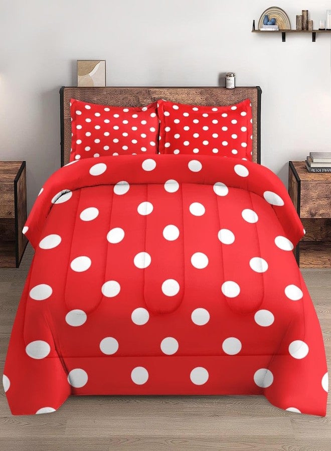 Pamnest Comforter Set Queen Size, Red Polka Dot Summer Soft 3 Pcs Bedding for Kids and Adults, Cute Geometric Remo Comforter Set with 2 Pillowcases for Bedroom Bed Decor - Image 1