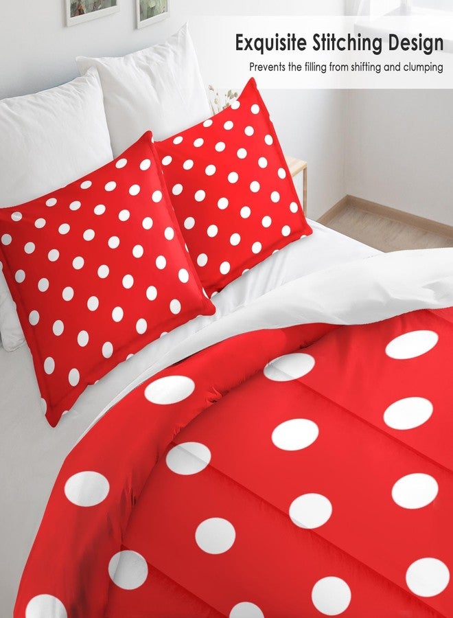 Pamnest Comforter Set Queen Size, Red Polka Dot Summer Soft 3 Pcs Bedding for Kids and Adults, Cute Geometric Remo Comforter Set with 2 Pillowcases for Bedroom Bed Decor - Image 4