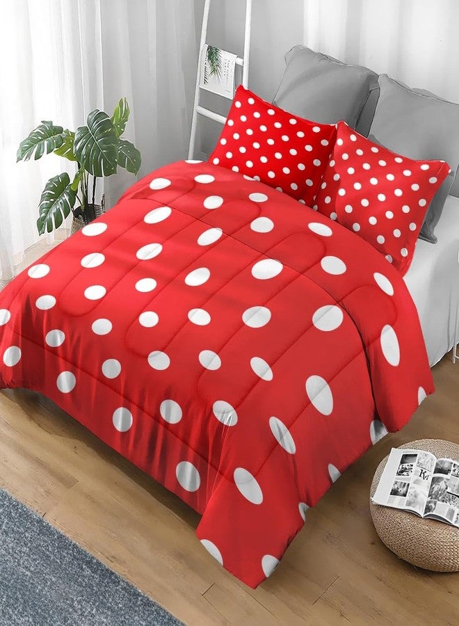 Pamnest Comforter Set Queen Size, Red Polka Dot Summer Soft 3 Pcs Bedding for Kids and Adults, Cute Geometric Remo Comforter Set with 2 Pillowcases for Bedroom Bed Decor - Image 2