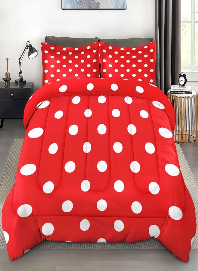 Pamnest Comforter Set Queen Size, Red Polka Dot Summer Soft 3 Pcs Bedding for Kids and Adults, Cute Geometric Remo Comforter Set with 2 Pillowcases for Bedroom Bed Decor - Image 3