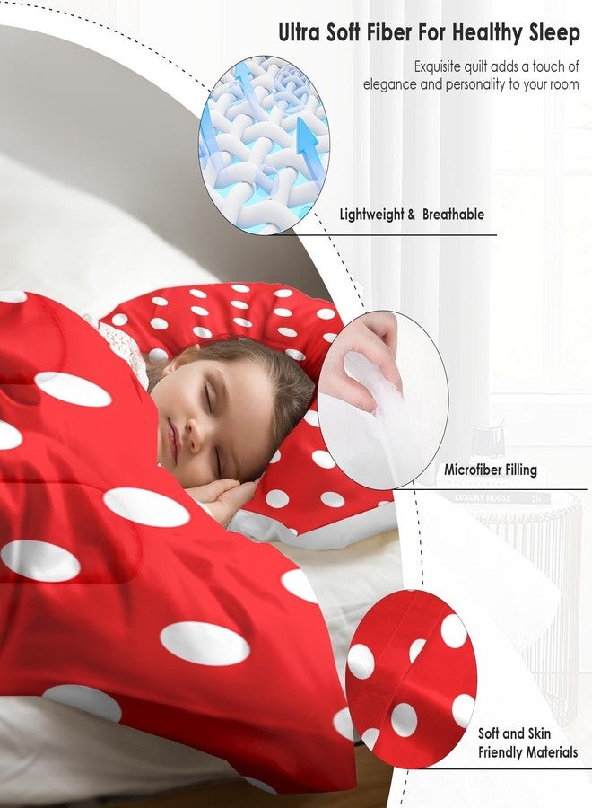 Pamnest Comforter Set Queen Size, Red Polka Dot Summer Soft 3 Pcs Bedding for Kids and Adults, Cute Geometric Remo Comforter Set with 2 Pillowcases for Bedroom Bed Decor - Image 5