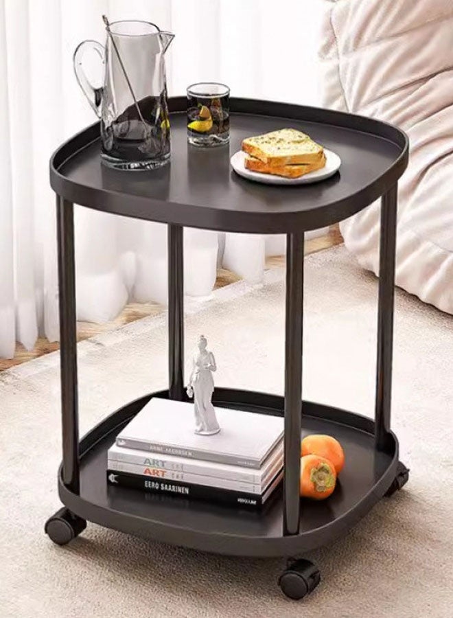 Hanayo Side Table Movable Service Side Table with Plastic Table Top and Sturdy Metal Frame Service Table Small Coffee Bed Couch End Table Bedside Table for Living Room and Bedroom(Black) - Image 2