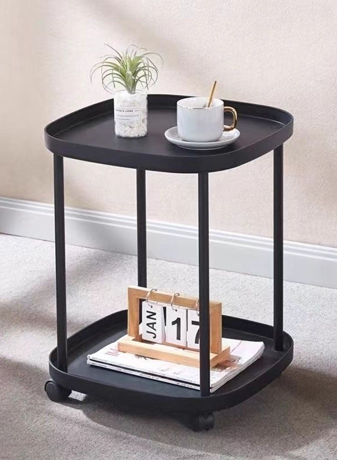 Hanayo Side Table Movable Service Side Table with Plastic Table Top and Sturdy Metal Frame Service Table Small Coffee Bed Couch End Table Bedside Table for Living Room and Bedroom(Black) - Image 3