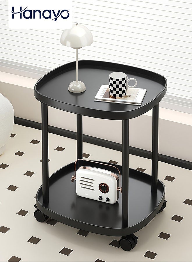Hanayo Side Table Movable Service Side Table with Plastic Table Top and Sturdy Metal Frame Service Table Small Coffee Bed Couch End Table Bedside Table for Living Room and Bedroom(Black) - Image 1
