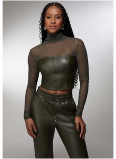 Mock Neck Mesh Combo Vegan Leather Top - pzsku/Z06D1BC28CDA0F7D5AF25Z/45/_/1728823640/1c4e165f-248b-4604-9ad6-335dbcd59939