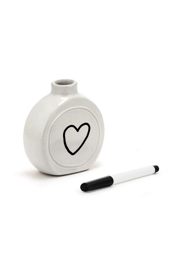 DEMDACO Write On Classic White Round 3.5 X 6 Stoneware Small Dry Erase Vase With Marker - Image 4