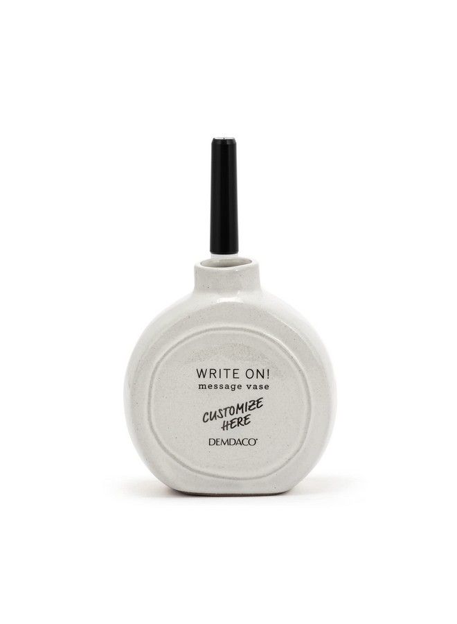 DEMDACO Write On Classic White Round 3.5 X 6 Stoneware Small Dry Erase Vase With Marker - Image 5