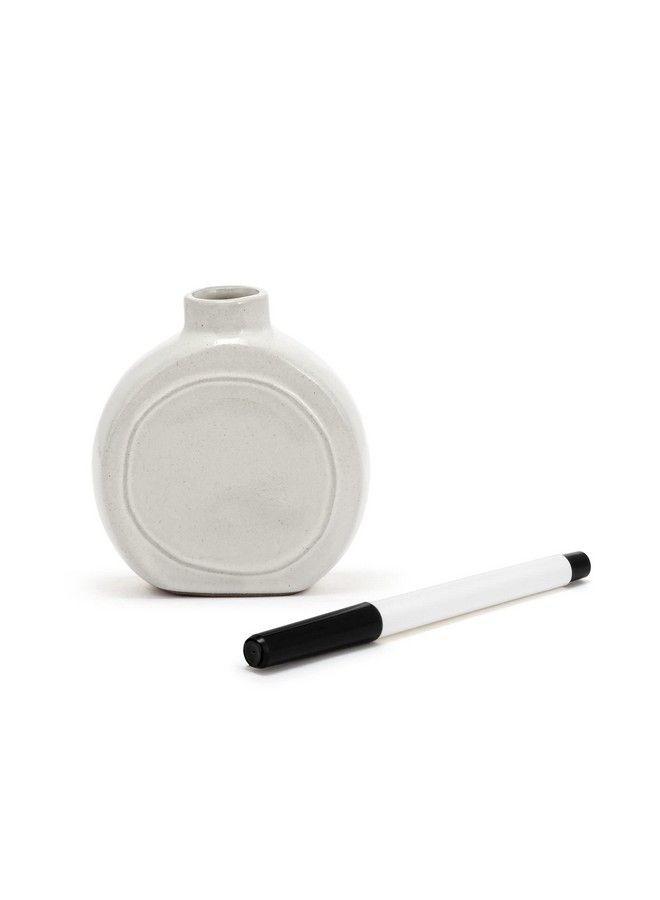 DEMDACO Write On Classic White Round 3.5 X 6 Stoneware Small Dry Erase Vase With Marker - Image 1