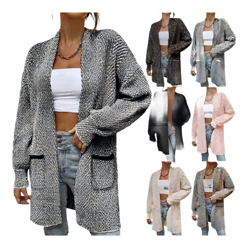 Women's Long Sleeve Knit Cardigan Sweater with Pockets Casual Loose Fit - Image 1