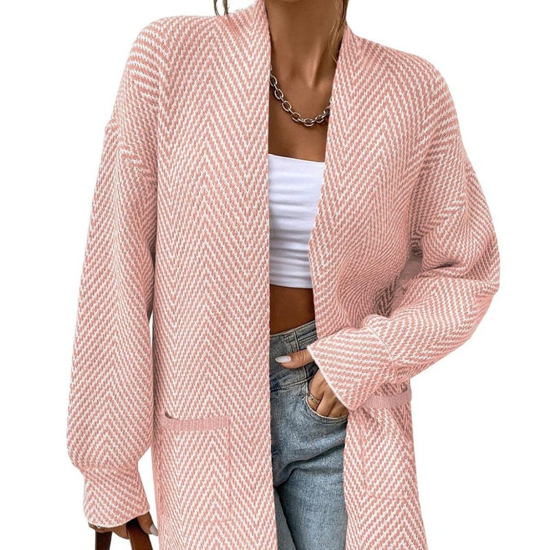 Women's Long Sleeve Knit Cardigan Sweater with Pockets Casual Loose Fit - Image 4