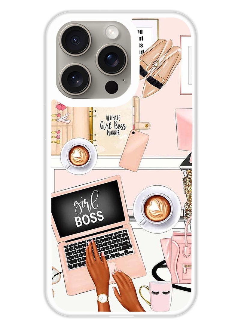 Theodor Protective Case Cover For APPLE IPHONE 15 Pro Girl Boss Item  (White Bumper) - Image 1