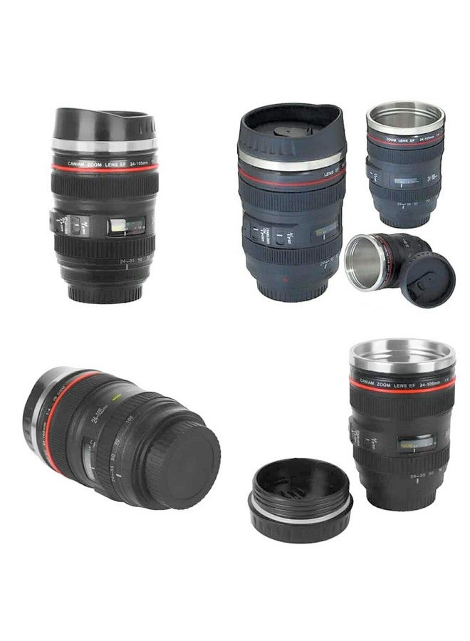 Inditradition Camera Lens Coffee Mug | Steel Insulated Travel Mug, Thermos (400 ML, Black)